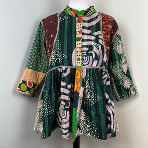 NEW Kantha Kediya Boho Peplum Reversible Cotton Jacket Unique Frock M/L Trendy